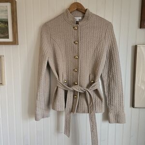 Charter Club Chic Taupe Textured Button Up Cinch Waist Knit Cotton Jacket